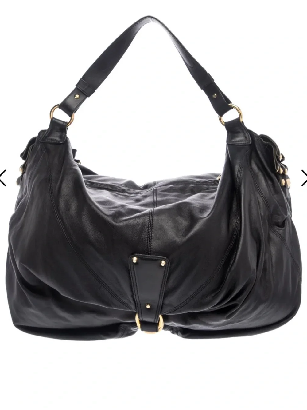 ROBERTO CAVALLI Fringed and Studded Soft XL Leather Black Hobo! Rare! Like New!